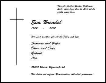 Traueranzeige von Eva Brendel von Tageszeitung