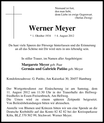 Traueranzeige von Werner Meyer von Tageszeitung