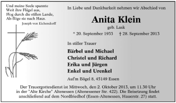 Traueranzeige von Anita Klein von Tageszeitung
