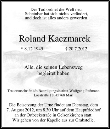 Traueranzeige von Roland Kaczmarek von Tageszeitung