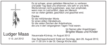 Traueranzeige von Ludger Maas von Tageszeitung