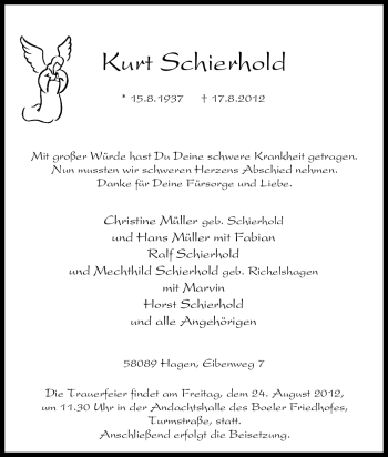 Traueranzeige von Kurt Schierhold von Tageszeitung