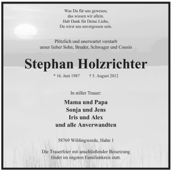 Traueranzeige von Stephan Holzrichter von Tageszeitung