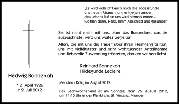 Traueranzeige von Hedwig Bonnekoh von Tageszeitung