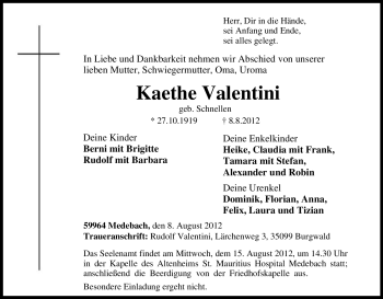 Traueranzeige von Kaethe Valentini von Tageszeitung