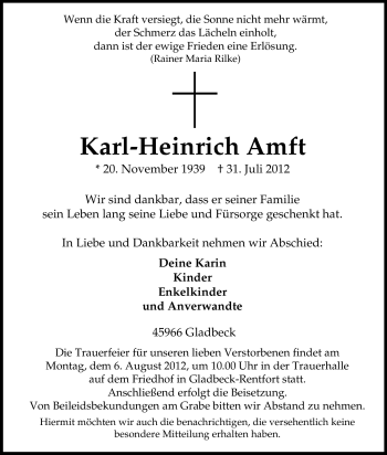 Traueranzeige von Karl-Heinrich Amft von Tageszeitung