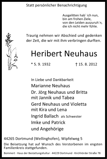 Traueranzeige von Heribert Neuhaus von Tageszeitung