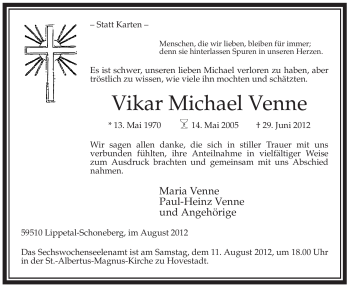 Traueranzeige von Michael Venne von Tageszeitung