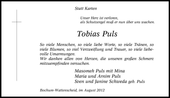 Traueranzeige von Tobias Puls von Tageszeitung