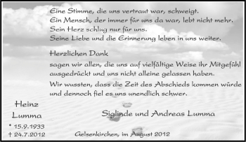 Traueranzeige von Heinz Lumma von Tageszeitung
