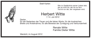 Traueranzeige von Herbert Witte von Tageszeitung