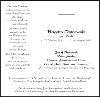 Traueranzeige von Brigitta Ostrowski von Tageszeitung