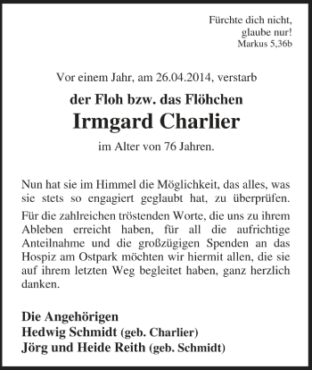Traueranzeige von Wilhelmine Klein von Tageszeitung
