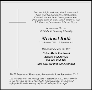 Traueranzeige von Michael Rüth von Tageszeitung