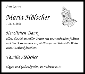 Traueranzeige von Maria Hölscher von Tageszeitung