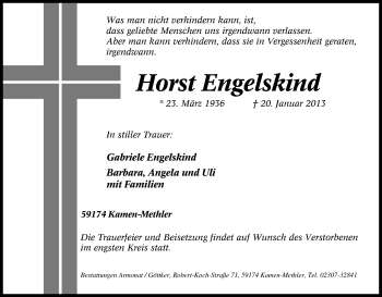Traueranzeige von Horst Engelskind von Tageszeitung