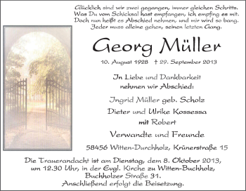 Traueranzeige von Georg Müller von Tageszeitung