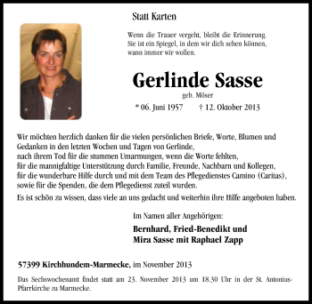 Traueranzeige von Gerlinde Sass von Tageszeitung