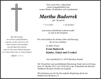 Traueranzeige von Martha Badorrek von Tageszeitung