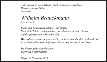 Traueranzeige von Wilhelm Brauckmann von Tageszeitung