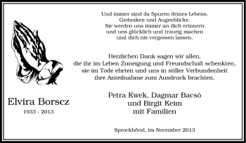 Traueranzeige von Elvira Borscz von Tageszeitung