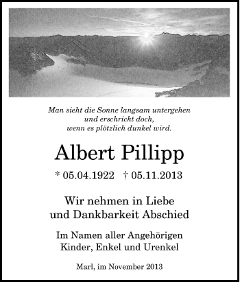 Traueranzeige von Albert Pillipp von Tageszeitung