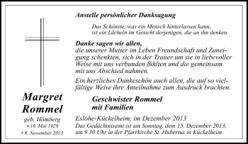 Traueranzeige von Margret Rommel von Tageszeitung