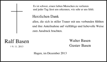 Traueranzeige von Ralf Basen von Tageszeitung
