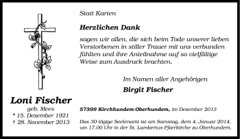 Traueranzeige von Loni Fischer von Tageszeitung