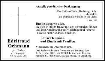 Traueranzeige von Edeltraud Ochmann von Tageszeitung