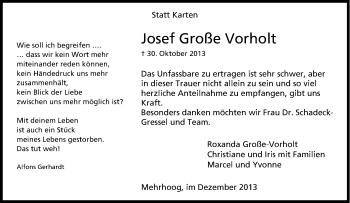 Traueranzeige von Josef Große Vorholt von Tageszeitung