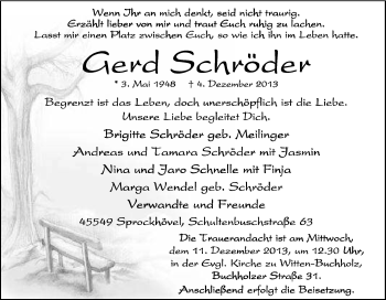 Traueranzeige von Gerd Schröder von Tageszeitung