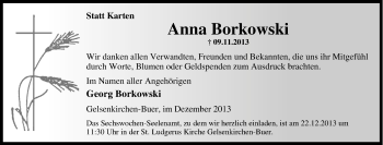 Traueranzeige von Anna Borkowski von Tageszeitung