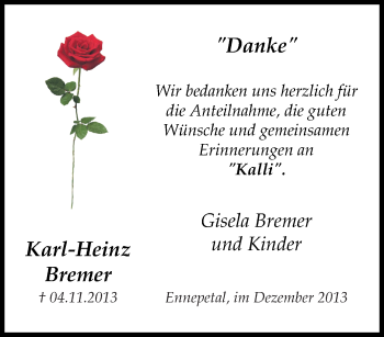 Traueranzeige von Karl-Heinz Bremer von Tageszeitung