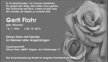 Traueranzeige von Gerti Flohr von Tageszeitung