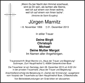 Traueranzeige von Jürgen Marnitz von Tageszeitung