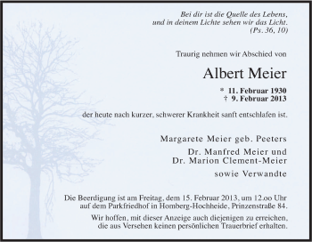 Traueranzeige von Albert Meier von Tageszeitung