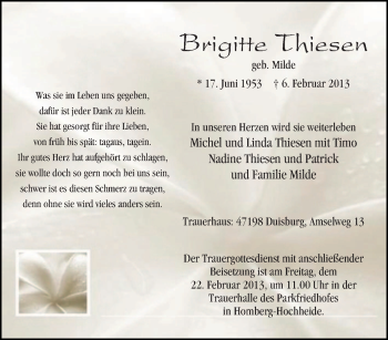Traueranzeige von Brigitte Thiesen von Tageszeitung