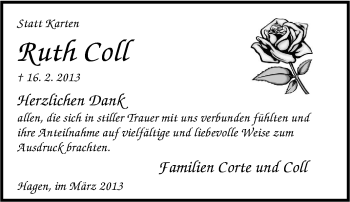 Traueranzeige von Ruth Coll von Tageszeitung
