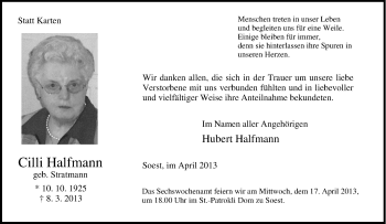 Traueranzeige von Cilli Halfmann von Tageszeitung
