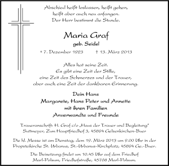 Traueranzeige von Maria Graf von Tageszeitung