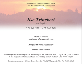 Traueranzeige von Ilse Trinckert von Tageszeitung