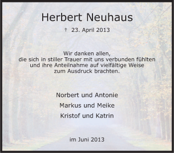 Traueranzeige von Herbert Neuhaus von Tageszeitung