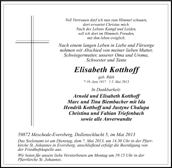 Traueranzeige von Elisabeth Kotthoff von Tageszeitung