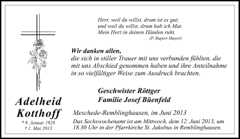 Traueranzeige von Adelheid Kotthoff-Donner von Tageszeitung