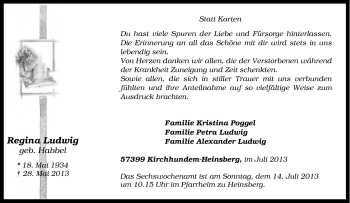 Traueranzeige von Regina Ludwig von Tageszeitung