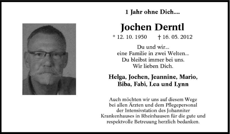  Traueranzeige für Jochen Derntl vom 16.05.2013 aus Tageszeitung