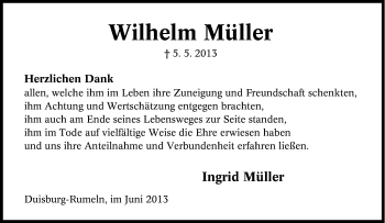 Traueranzeige von Wilhelm Müller von Tageszeitung
