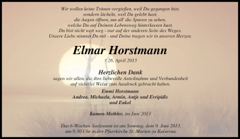 Traueranzeige von Elmar Horstmann von Tageszeitung