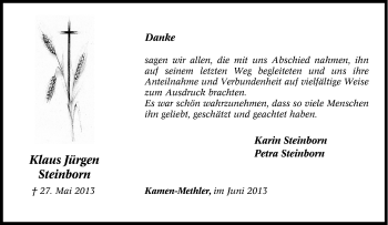 Traueranzeige von Klaus Jürgen Steinborn von Tageszeitung